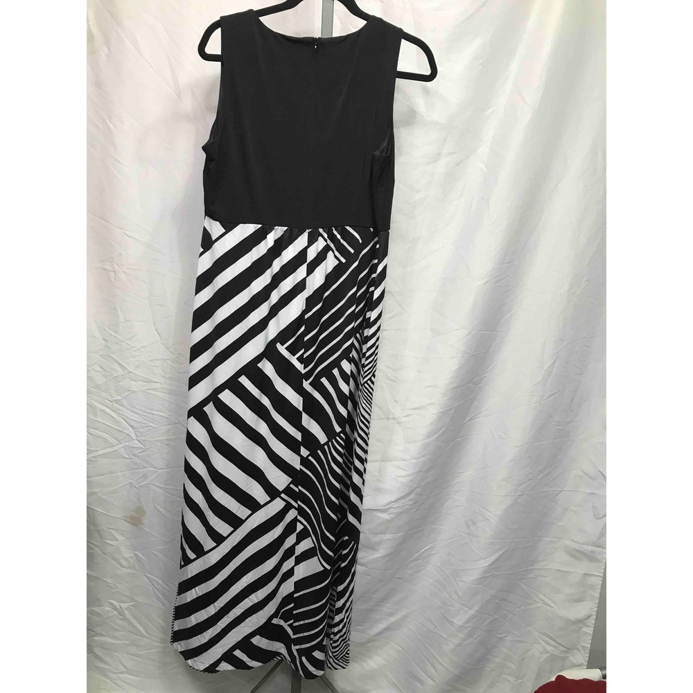 AB Studio Womens XL Black White Geometric Print Maxi Dress V Neck Sleeveless - Picture 2 of 4